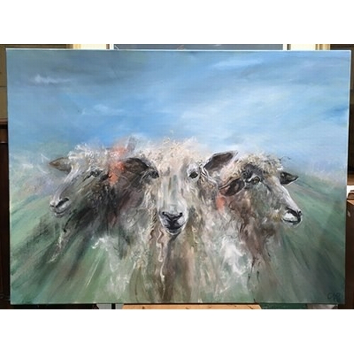 815 - C.A.P (21st Century), triple sheep, signed with initials and dated 2016 l.r., oil on canvas, 76 buy ... 