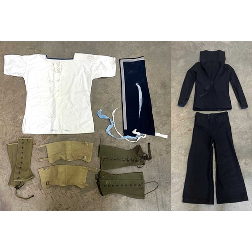 1 - A Vintage woolen sailor suit by Flemings of Portsmouth, together with a pair of army gaiters and a n... 