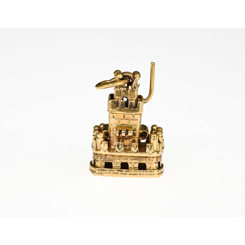 18 - A Portuguese gold charm pendant, modelled as Belem Castle, Lisbon, 2cm long, 5.2g