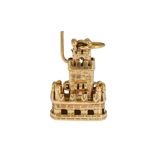 18 - A Portuguese gold charm pendant, modelled as Belem Castle, Lisbon, 2cm long, 5.2g