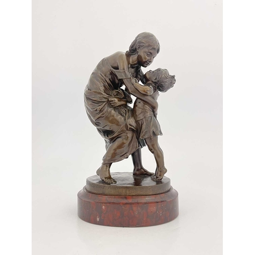 288 - Louis Ernest Barrias (1841-1905), a bronze figure group, mother and child, modelled embracing, on a ... 