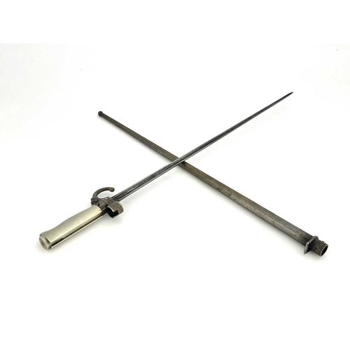 306 - A French M1886 Lebel sword bayonet, cruciform blade, white metal grip and quillon, housed in steel s... 