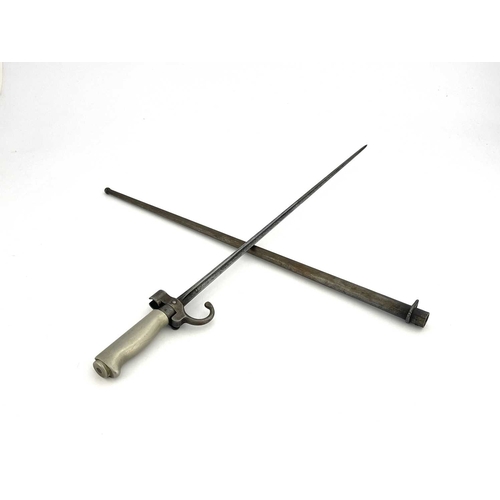 306 - A French M1886 Lebel sword bayonet, cruciform blade, white metal grip and quillon, housed in steel s... 