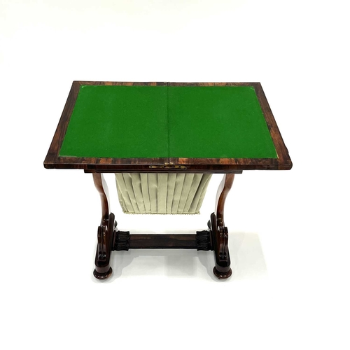 326 - A Regency rosewood work and games table combined, circa 1820, fold-over top with green baize lining,... 