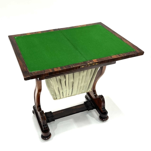 326 - A Regency rosewood work and games table combined, circa 1820, fold-over top with green baize lining,... 