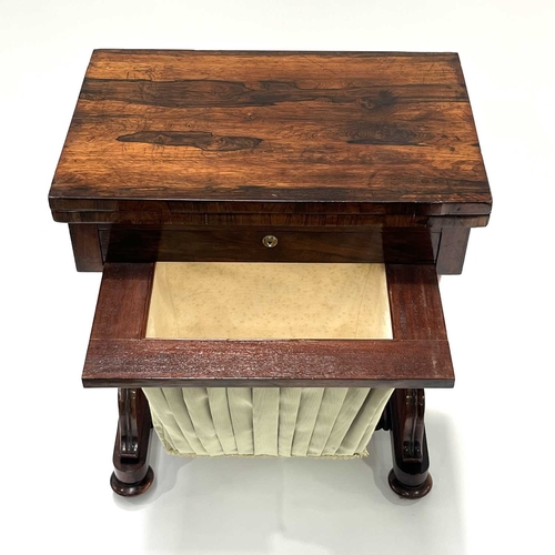 326 - A Regency rosewood work and games table combined, circa 1820, fold-over top with green baize lining,... 