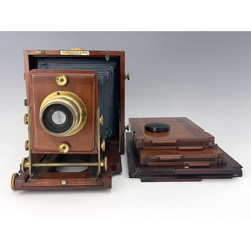 341A - A J. Lancaster 1891 Instantograph Patent concertina Field camera, mahogany with brass fittings, blue... 