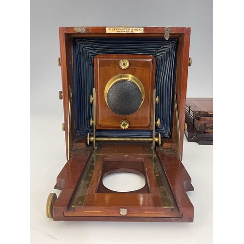 341A - A J. Lancaster 1891 Instantograph Patent concertina Field camera, mahogany with brass fittings, blue... 