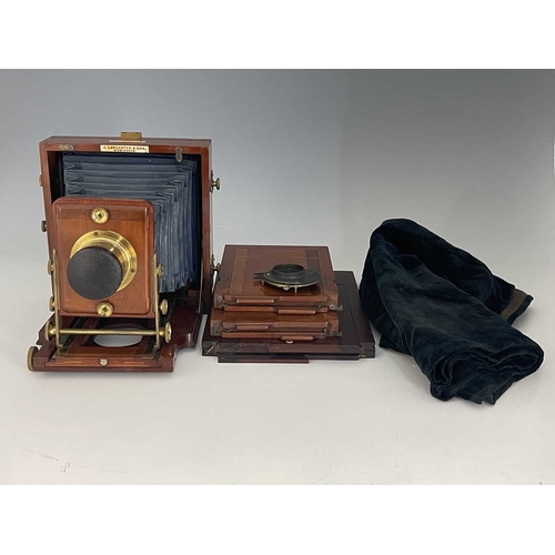 341A - A J. Lancaster 1891 Instantograph Patent concertina Field camera, mahogany with brass fittings, blue... 