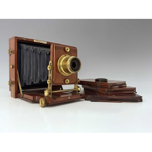 341A - A J. Lancaster 1891 Instantograph Patent concertina Field camera, mahogany with brass fittings, blue... 