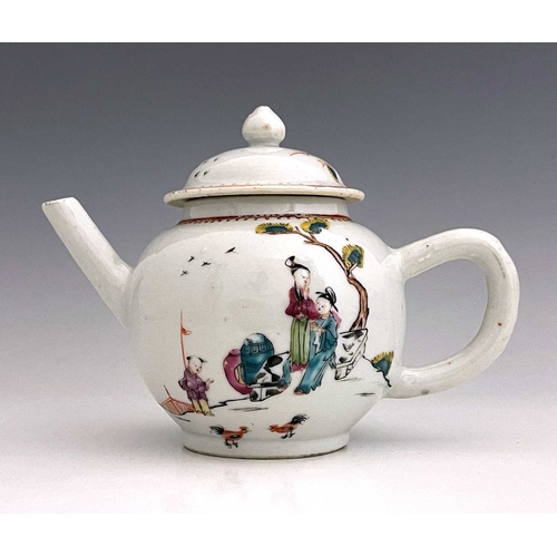 358 - A Chinese famille rose teapot, 18th century, spherical form, painted with figures beneath pine trees... 