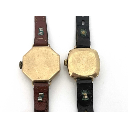 4 - Two 9 carat gold ladies wrist watches, including Dennison and Rotay, circa 1930s, on leather straps ... 