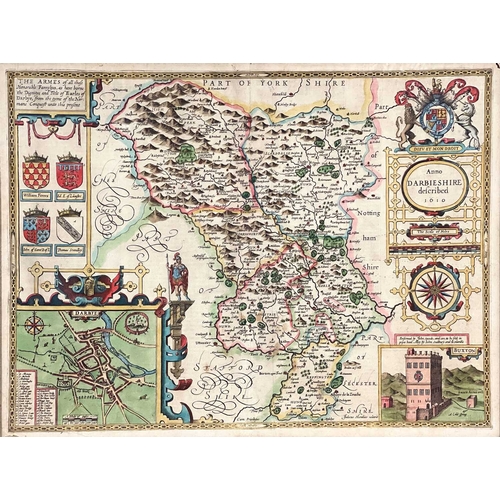 403 - John Speed (British, 1552-1629), map of Derbyshire (1610), coloured engraving, published by John Sud... 