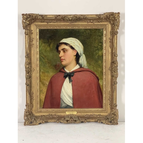 465 - Charles Sillem Lidderdale (British, 1831-1895), portrait of a country girl, half-length wearing a sh... 