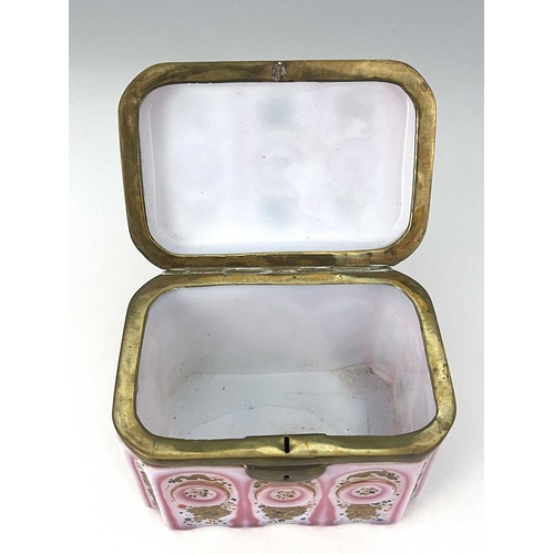 506 - An early 19th century Barfatan enamelled and cased opaline glass casket, French or Bohemian, cuboid ... 