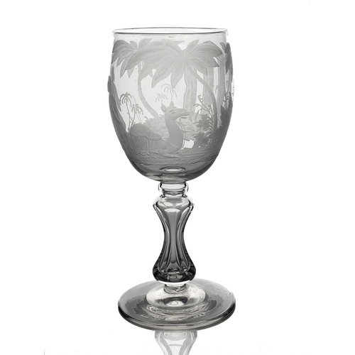 510 - A Stourbridge engraved glass goblet, probably Richardson circa 1840, the rounded bowl decorated with... 