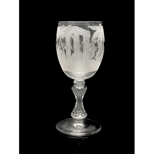 510 - A Stourbridge engraved glass goblet, probably Richardson circa 1840, the rounded bowl decorated with... 