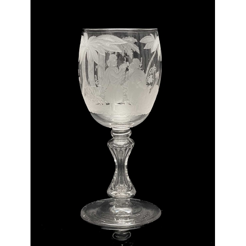 510 - A Stourbridge engraved glass goblet, probably Richardson circa 1840, the rounded bowl decorated with... 