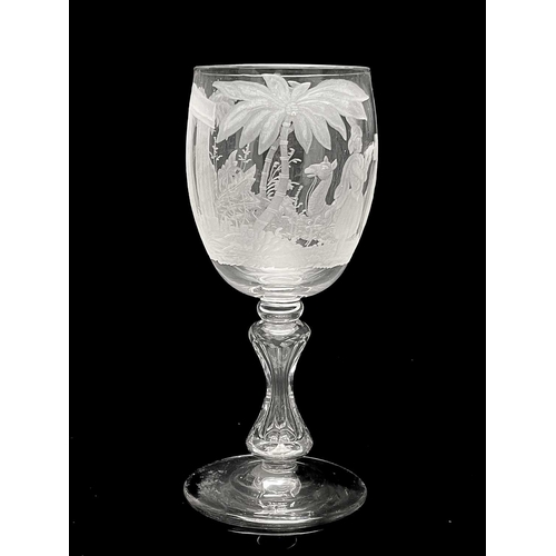 510 - A Stourbridge engraved glass goblet, probably Richardson circa 1840, the rounded bowl decorated with... 