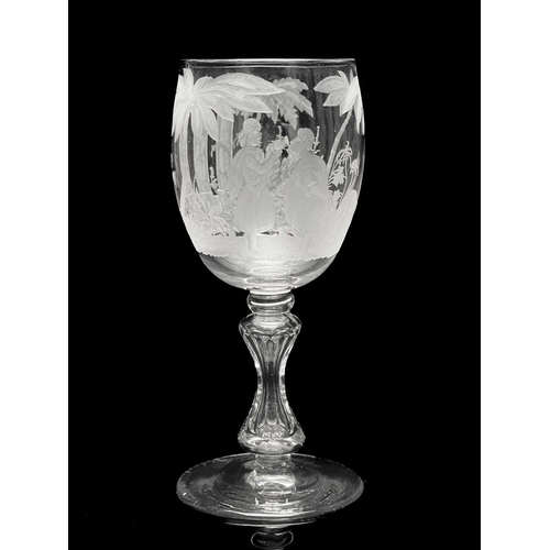 510 - A Stourbridge engraved glass goblet, probably Richardson circa 1840, the rounded bowl decorated with... 