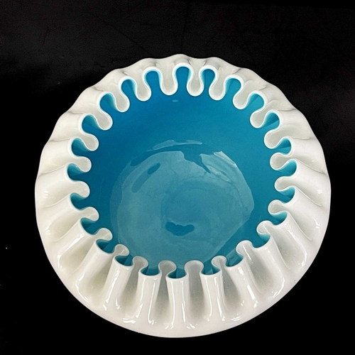 512 - A Stourbridge cased glass bowl, possibly Stuart, circa 1870, inverted ruffled rim, white opaque over... 