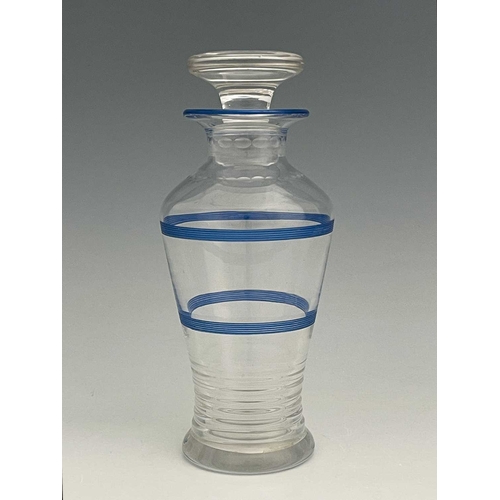 566 - Stuart and Sons, an Art Deco cut glass and enamelled cocktail shaker, circa 1930, shouldered form, r... 