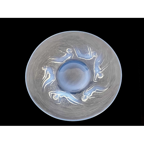 586 - Rene Lalique, an Ondines opalescent glass plate, model 3003, designed circa 1921, frosted and polish... 