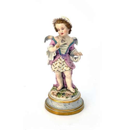 596 - Heinrich Schwabe for Meissen, a figure of a winged putto, model L111, Cupid as a Coquette, late 19th... 