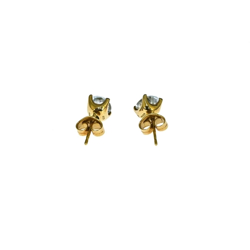 6 - A pair of 18 carat gold and blue topaz earrings, oval single stones, 3.2g