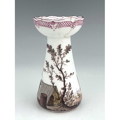 601 - A Vincennes porcelain candlestick, 1745-50, conical hyacinth vase form with ogee rim, the body paint... 