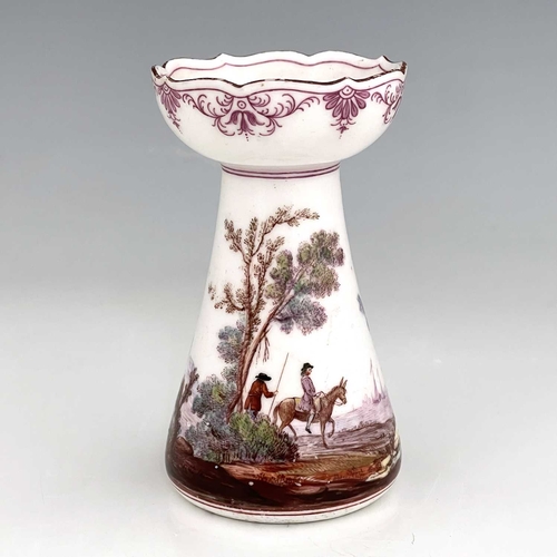 602 - A Vincennes porcelain candlestick, 1745-50, conical hyacinth vase form with ogee rim, the body paint... 