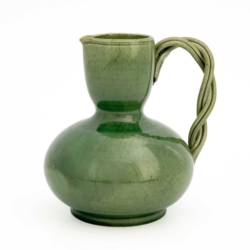 618 - Peter Gardner for Dunmore Pottery, an art pottery jug, circa 1880s, gourd form with stranded ropetwi... 