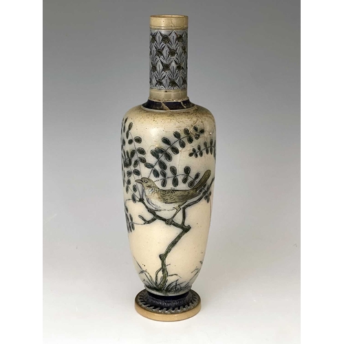 628 - Edwin Martin for Martin Brothers, a stoneware vase, 1879, shouldered and footed form with cylindrica... 