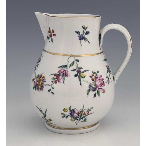 723 - A Champions of Bristol porcelain jug, large baluster form with sparrow beak, painted with a swagged ... 