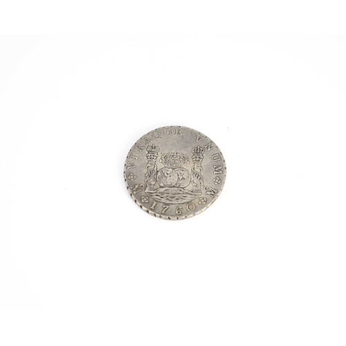 39 - Coins, Spanish/Mexican Pillar dollar, 1760, in case