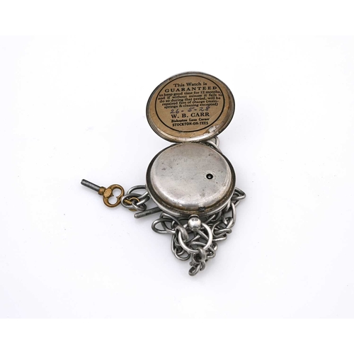 46 - A Victorian silver open-faced pocket watch on silver chain, white enamelled dial and subsidiary seco... 