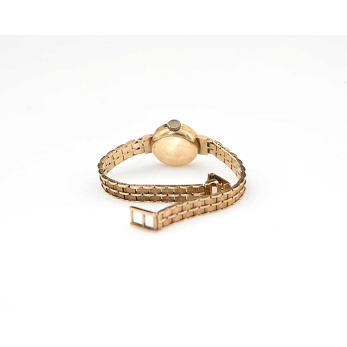 50 - Omega, a 9ct gold ladies wristwatch, on lame link bracelet, 18cm long, 19.8g