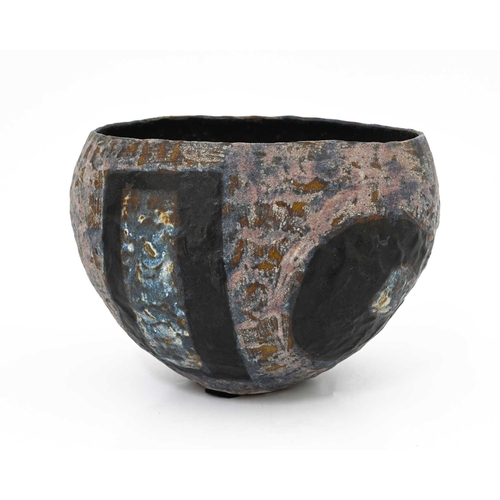 Julian King Slater, a studio pottery vase, stone textured squat ovoid ...