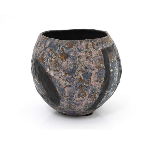 Julian King Slater, a studio pottery vase, stone textured squat ovoid ...