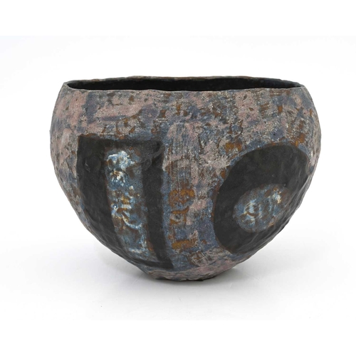 Julian King Slater, a studio pottery vase, stone textured squat ovoid ...
