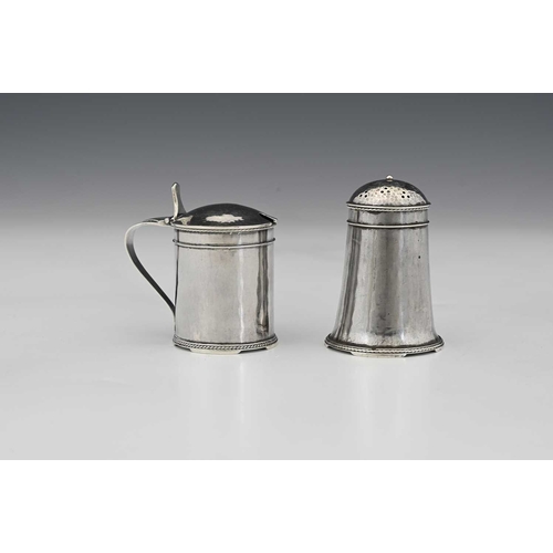 72 - John Sidney Reeve, an Arts and Crafts silver two piece cruet set, Birmingham 1912, the pepper pot of... 