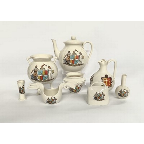 102 - W.H. Goss, Birmingham-themed crested china, shapes including various vessels, Old Horse Shoe, an Old... 