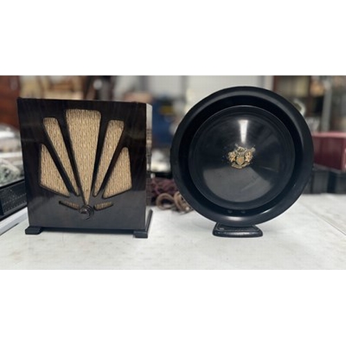 111 - A Stentorian loudspeaker, 34cm high, together with a Philips Bakelite speaker, both with original wi... 