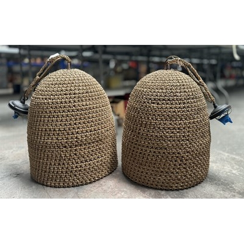 123 - A pair of Raffia rope basket weave light fittings, 50cm high by 35cm wide (2)