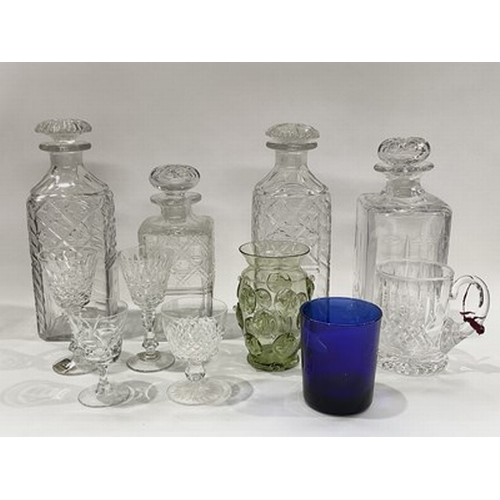 138 - An assortment of lead hand cut crystal sherry glasses and glassware, featuring whisky decanters, she... 