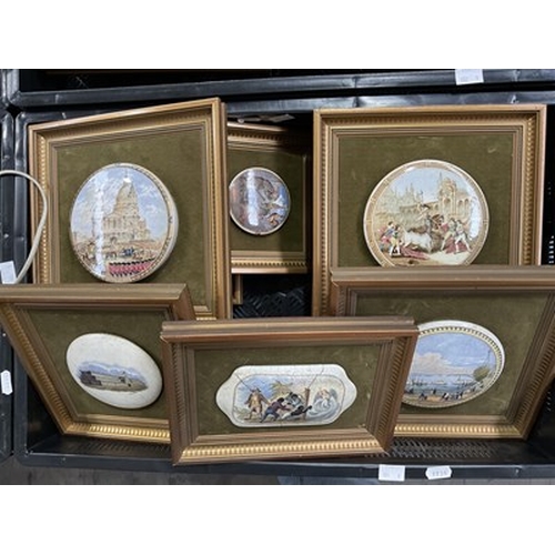 14 - A large set of Prattware pot lids, circa 18th century, featuring St Paul's cathedral, Windsor castle... 