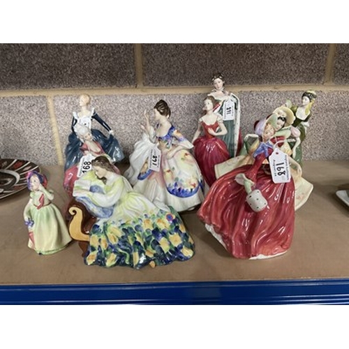 168 - An assortment of Royal Doulton lady figurines, circa late 20th century, Including 'Queen Anne , no. ... 