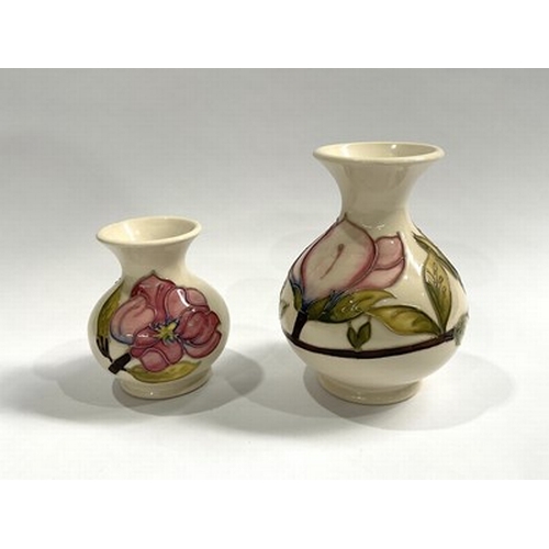 175 - A Walter Moorcroft for Moorcroft, Magnolia patterned baluster shaped vases, set on a consistent crea... 