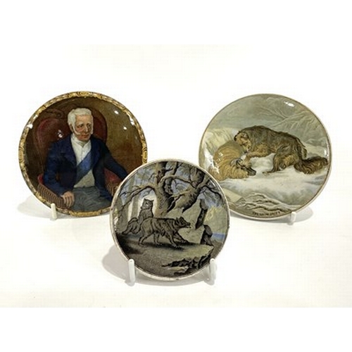 180 - A triad of 19th century Prattware pot lids, 'Duke of Wellington', 'The snow drift' and 'Bears on roc... 