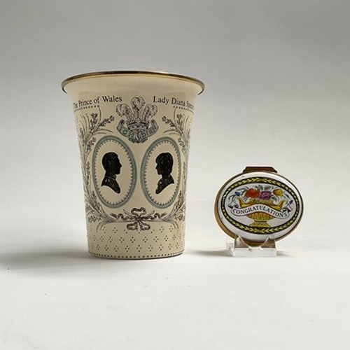 185 - A Halcyon Days enamel beaker to commemorate the marriage of Charles H.R.H. and Lady Diana, 1981, wit... 